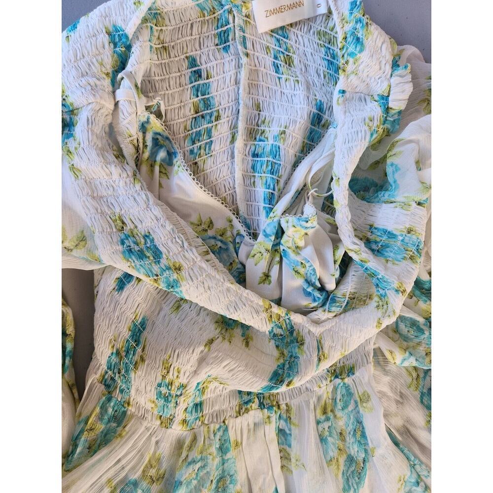 Zimmermann Smocked Silk Floral Mini Dress Size 0 (US 4) Long Sleeve FC411 - Picture 13 of 13